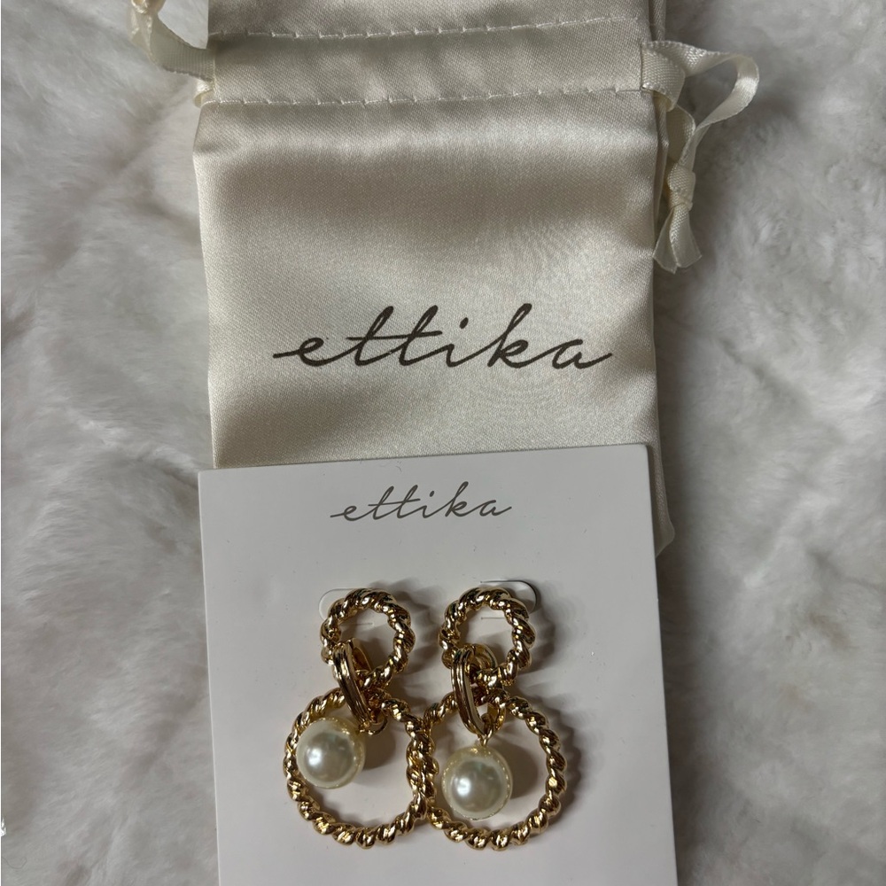 Ettika Gold and Cream Statement Earrings with Pearl Accents